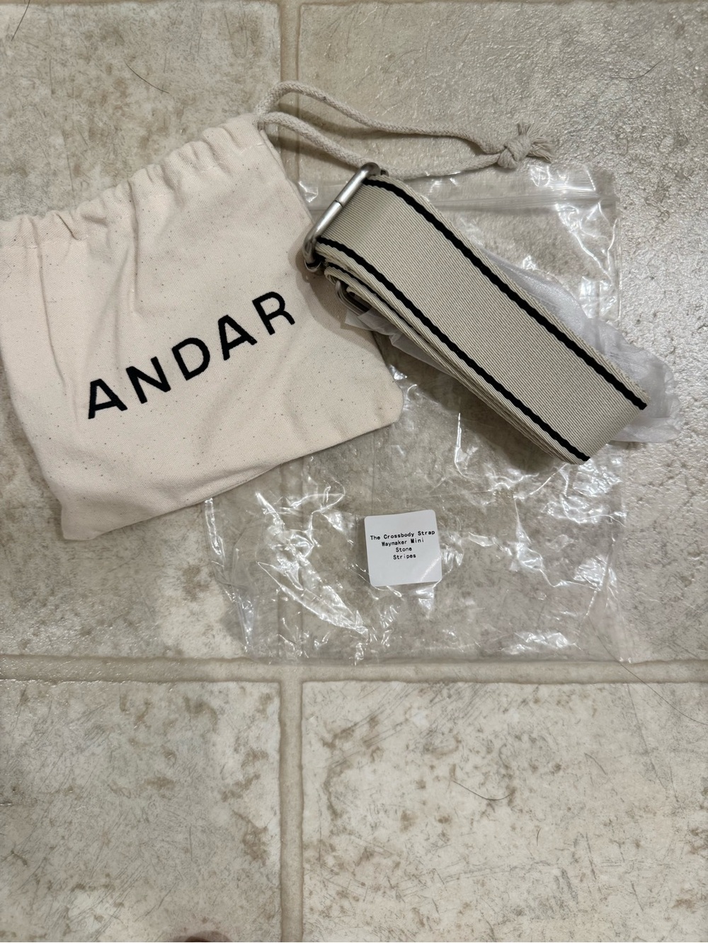 ANDAR way maker mini Canvas Crossbody Strap in Cream with Black Stripe